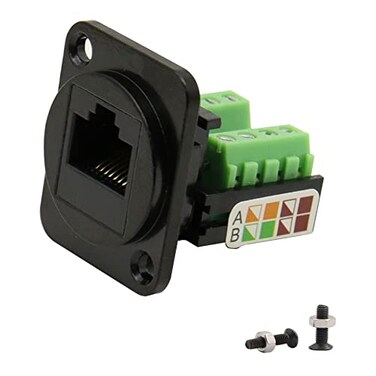 QIANRENON RJ458P8C Panel Mount Terminal Cat5E Screw Terminal Adapter Keystone JackDType Modular Panel Crimping Data Female ConnectorBlack