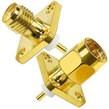 TUOLNK SMA Panel Mount Connector SMA Male Plug 4Hole Flange Chassis Solder Coax Adapter SMA Female Jack Mounting Panel Post Straight Insulator PCB Coaxial Converter 2 Pack