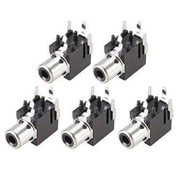 uxcell PCB Panel Mount Single RCA Socket Female Jack Audio Video AV Connector Black 2pins 5Pcs