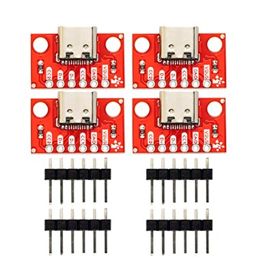 whiteeeen 4pcs USB Type C Breakout Board Red with Male Pin Header 2 CC
