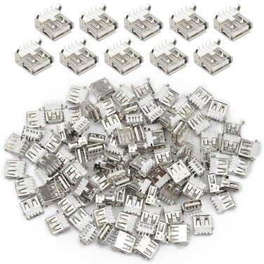 XINGYHENG 100Pcs USB Standard Port Female Solder Right Angle 4Pin Plug Soldering Jacks Connector