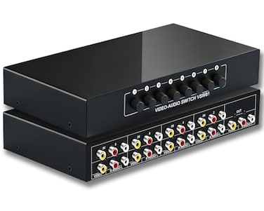 FlyroadUp RCA AV Switch 8 in 1 Out Composite Video LR Audio Switcher Selector Box