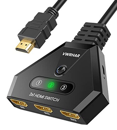 VWRHar HDMI Switch 4K HDMI Splitter Automatic HDMI Switch 3 in 1 Out with Pigtail HDMI Cable 3 Ports HDMI Switcher Support HDCP 22 Full HD 4K 1080P 3D for Fire Stick Apple TV PS5 PS4 Xbox PC