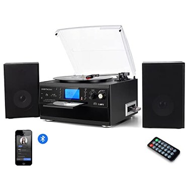 DIGITNOW Bluetooth Record Player Turntable with Stereo Speaker LP Vinyl to MP3 Converter with CD Cassette Radio Aux in and USBSD Encoding Remote Control Audio Music Player Built in Amplifier