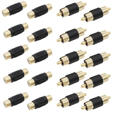 AIMHDUTY RCA Coupler Adapter Gold Plated 20 Pack RCA Female to Female Adapter 10pcs RCA Male to Male Connector 10pcs for Cable Extension Phono Speaker Amplifier