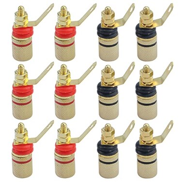 Antrader 12pcs Gold Plated Speaker Terminal Binding Post 4mm Banana Plug Socket Connector 6Black6Red