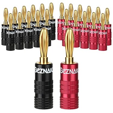 Beznaka Banana Plugs with Dual Set ScrewsBlack and Red Aluminum Shell12 Pairs24 Pcs