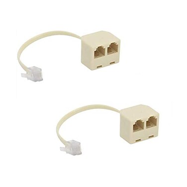 GFORTUN Beige 6P4C 4 Pin RJ11 Dual Female to RJ11 4 Pin Male Socket Plug Cord 2Way Cable Splitter Adapter for Landline Telephone 2 Pack