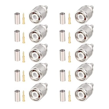 MOOKEERF 10 Pack TNC Male Connector 50 Ohm TNC Male Plug Crimp Connectors for RG58 RG142 RG400 LMR195 KSR195 3DFB Coax Cable