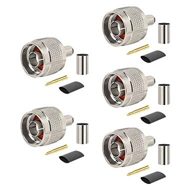 MOOKEERF N Male Plug Crimp Coax Connector Adapter for RG58 LMR195 KSR195 RG400 3DFB Cable 5 Pack