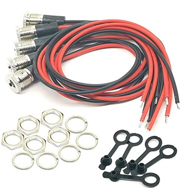OUQYLG 5Pack 55 x 21 mm DC Power Jack Socket Threaded Female Panel Mount Connector Adapter 10A DC099 Power Jack Cord Socket with Dustproof Plug