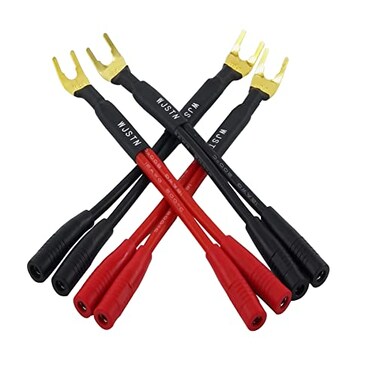 WJSTN 012 3in Spade Plug to Two Dual 4mm Banana Plug Audio Cable adapters 45 Degree Type Y Plug Speaker distributors 4Pack