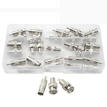 XINGYHENG 30Pcs BNC to RCA Conversion Connectors Assortment Kit Silver Coaxial IndoorOutdoor Camera Audio Equipment Mixer Compatibility
