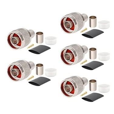 XRDS -RF XRDS RF 5 Pack N Male Crimp Connector 50 ohm N Male Plug Rf Crimp Connector for LMR400 Belden 9913 RG8