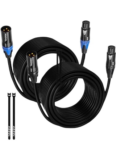 AQOOL 25ft XLR Cables 2 Pack Balanced Microphone Cable with GoldPlated 3Pin OFC XLR Male to Female Mic Speaker Cord for Microphones Preamps Speaker Systems