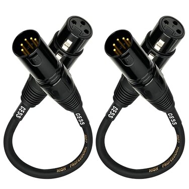 CNCESS XLR 5Pin Male to 3Pin Female DMX Adapter Cable Short Lighting Control Lead 6 Inch 2 Pack