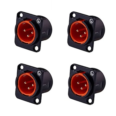 GDQLCNXB XLR Male Jack 3 Pin Chassis Panel Mount Jacks D Series Size Black Metal Housing Fits Series D Pattern Holes Audio Studio Connector 4 Pcs