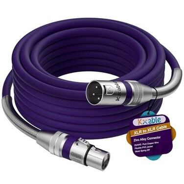 Kxable XLR Microphone Cable 15 FT XLR Male to Female Balanced Mic Cable 3Pin Shielded Speaker Cord Zinc Alloy Connectors 22AWG Pure Copper Metal Spring SR Recording Studio Podcast Purple