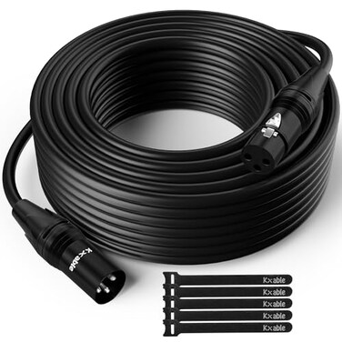 Kxable XLR Microphone Cable 200 Feet 3 Pin Shielded Balanced Male to Female Mic Cord Zinc Alloy Shells OFC HeavyDuty Patch Cable for Amplifier Speaker Mixer with 5 Cable Ties