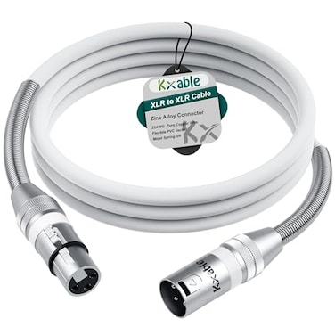 Kxable XLR Microphone Cable 6 FT XLR Male to Female Balanced Mic Cable 3Pin Shielded Speaker Cord Zinc Alloy Connectors 22AWG Pure Copper Metal Spring SR Recording Studio Podcast White