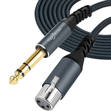 Twozoh Short XLR Female to 14 TRS Cable 1FT Braided 635mm Stereo Jack Balanced to 3pin XLR Microphone Cable