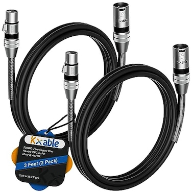 Kxable XLR Microphone Cables 3FT 2Pack XLR Male to Female Balanced Mic Cable 3Pin Shielded Speaker Cord Zinc Alloy Connectors Premium 22AWG Pure Copper Metal Spring SR Recording Studio Podcast