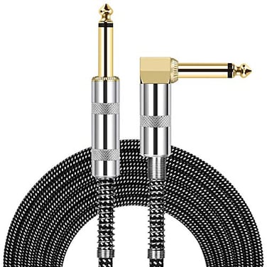 JOLGOO Guitar Cable 14 Inch Cable 15 Ft Straight to Right Angle 635mm Plug Bass Keyboard Instrument Cable Black and Gray Tweed Cloth Jacket Electric Mandolin pro Audio