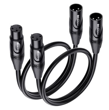 Cable Matters 2Pack Premium Short XLR to XLR Cables 1ft Male to Female Microphone Cable 21 AWG OxygenFree Copper OFC Mic Cord Black