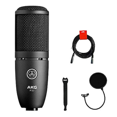 AKG P120 Cardioid Condenser Microphone Black with XLRXLR Cable Pop Filter 10Pack Straps Bundle