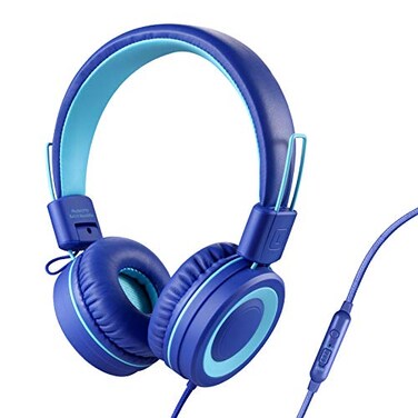 POWMEE P10 Kids Stereo Headphones with Microphone for Children Boys GirlsAdjustable 85dB94dB Volume Control Foldable OnEar Headphone for SchoolPCCellphoneBlue
