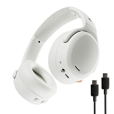 Skullcandy Crusher ANC 2 Wireless OverEar Bluetooth Headphones with Extra USBC Charging Cable MultiSensory Bass Active Noise Cancelling 60 Hours Battery Microphone iPhone Android Bone