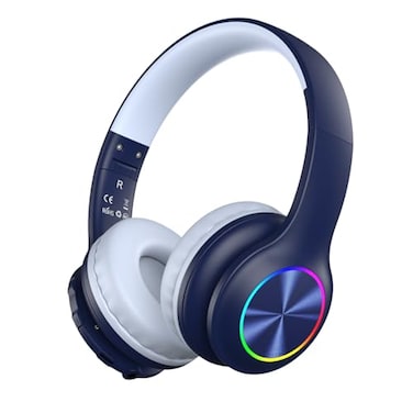 Candy Bila Kids Bluetooth 60 Headphones with LED Light 85Hours Playtimes TypeC Fast Charging 8594dB Volume Limited Comfort Wireless Headphones with Builtin Mic Wired TF Card Mode Navy Blue