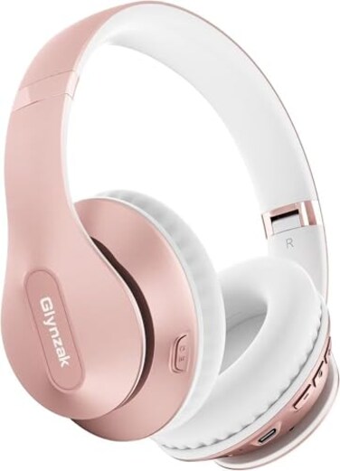 Glynzak Wireless Bluetooth Headphones Over Ear 65H Playtime HiFi Stereo Headset with Microphone and 6EQ Modes Foldable Bluetooth V60 Headphones for Travel Smartphone Computer Laptop Rose Gold