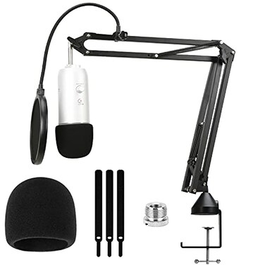 WIBOND For Blue Yeti Boom Arm Mic Stand with Reduce Wind Noises Mic Foam Cover Dual Layered Pop Filter and Cable Management Microphone Arm with 38 To 58 Adapter Compatible with Most Microphone