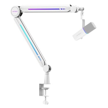 IXTECH RGB Mic Boom Arm High Profile Overhead Boom Arm Microphone Stand Desk Mount Adjustable Microphone Stand with Desk Mount Mic Arm for Live Streaming Gaming Podcasting Recording