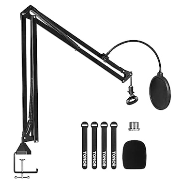 TONOR Microphone Arm Stand Adjustable Suspension Boom Scissor Mic Stand with Pop Filter 38 to 58 Adapter Excellent Compatibility Mic Clip Upgraded Heavy Duty Clamp 47 cm 47cm T30