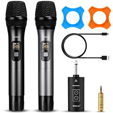 Bietrun Wireless Microphone with Bluetooth Professional UHF Dual Handheld Dynamic Metal Mic System Set with Rechargeable Receiver 160 ft Range 14Output for Karaoke Machine Singing Amp PA Speaker