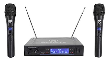 Rockville RWM1203VH Dual Wireless Handheld Microphone System 2 Mics VHF Long Range Clear Sound Digital Display for Karaoke Stage Church Live Events