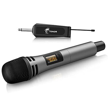 TONOR Wireless Microphone UHF Karaoke Microphone System Microfonos Inalambricos with Rechargeable Receiver Cordless Dynamic Mic Set for Singing Wedding Party 200ft TW310 1 Mic Grey