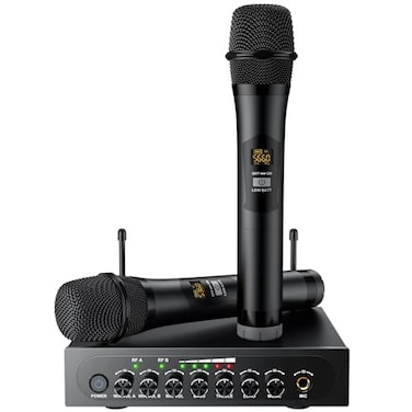 PROZOR UHF Wireless Microphone with Volume Treble Bass Echo Control Wireless Rechargeable Mic Dual Handheld Dynamic Mic System Bluetooth UHF Base Station EchoTrebleBass Control