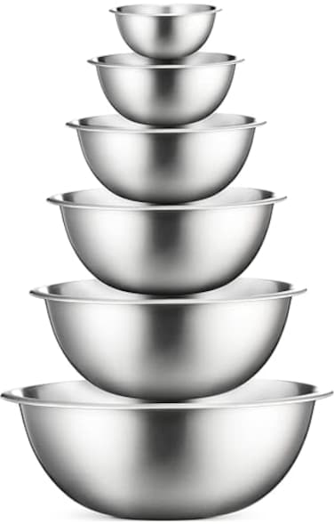 FineDine Stainless Steel Mixing Bowls Set Dishwasher Safe 6 Piece Metal Mixing Bowls For Kitchen Nesting Large Small Big Food Prep Cooking Baking