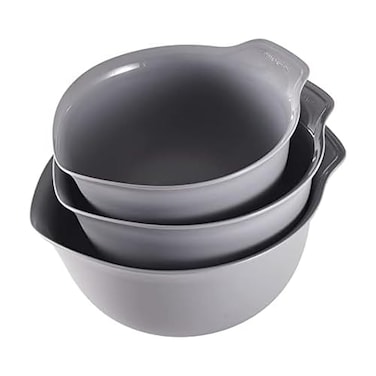 KitchenAid Universal Nesting Plastic Mixing Bowls Set Of 3 25 quart 35 quart 45 quart Non Slip Base with Easy Pour Spout to Reduce Mess Dishwasher Safe Gray