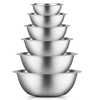 JoyJolt Stainless Steel Mixing Bowl Set 6 Piece Nesting Bowls 5qt to 05qt Ideal for Kitchen Cooking Baking and Storage