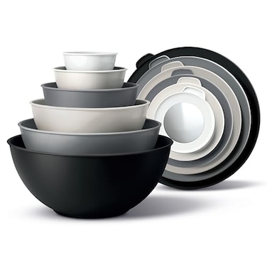 COOK WITH COLOR Mixing Bowls with TPR Lids 12 Piece Plastic Nesting Set includes 6 Prep and Lids Microwave Safe Bowl Black Ombre