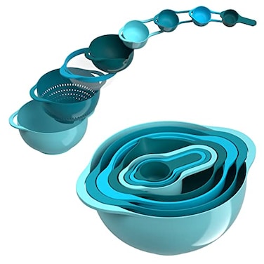 Pantula Mixing BowlsPlastic Nesting Mixing Bowl Set of 8 Kitchen Gadgets for Apartments Space Saving Including Measuring Cups Sifter Colander Easy Storage Cooking Baking Rv Camper Accessories No BPA
