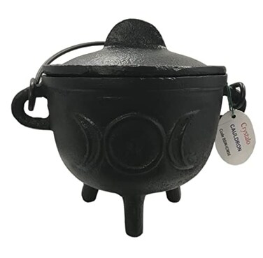 Crystalo Triple Moon Cast Iron Cauldron with Lid 4