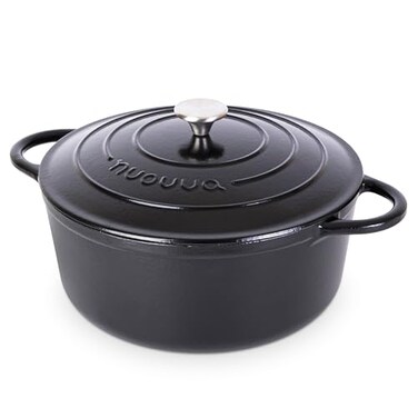 nuovva Cast Iron Dutch Oven with LidNonStick Ovenproof Enamelled Casserole Pot Sturdy Dutch Oven Cookware Black 73 Quart 30cm by Nuovva
