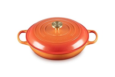 Le Creuset Enameled Cast Iron Signature Braiser 35 qt Flamme Doree with Crucible Knob