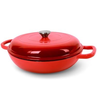 UFEH Enameled Cast Iron Dutch Oven 38 Quart Dutch Oven Pot with Lid Non Stick Cast Iron Pot Round Oven Safe up to 500F Use for Marinate Cook Bake and Serve Gradient Red