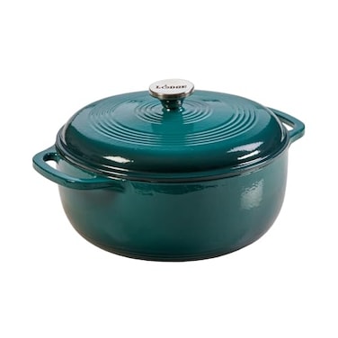 Lodge Essential Enamel Cast Iron Dutch Oven 6 Quarts Perfect for Bread Baking Braising Marinating Slow Cooking Features MoistureSealing Lid Dual Handles Kitchen Essentials Lagoon